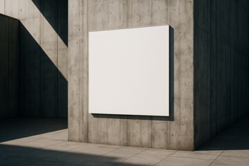 Blank square poster mock up on a concrete wall in sunlight and shadow for modern branding and copy space concept with minimal architectural design. Ai generative
