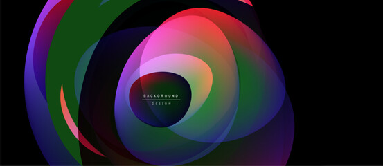 Abstract colorful layers create flowing circular design. Vibrant hues blend, forming dynamic visual impact. Modern aesthetic.