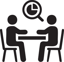 business meeting glyph icon with magnifying glass analyzing pie chart vector