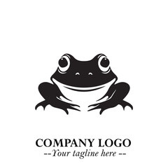 Head of Frog Logo Symbol Black on White Background in Modern Minimalist Vector Design for Branding