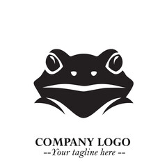 Head of Frog Logo Symbol Black on White Background in Modern Minimalist Vector Design for Branding