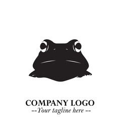 Head of Frog Logo Symbol Black on White Background in Modern Minimalist Vector Design for Branding