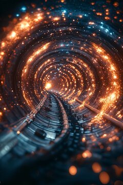 Time Travel Concept: Rail Tracks in a Galactic Vortex - made with Generative AI