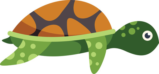 Cute green turtle swimming underwater with brown shell