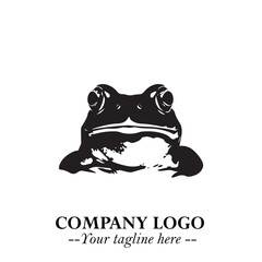 Head of Frog Logo Symbol Black on White Background in Modern Minimalist Vector Design for Branding
