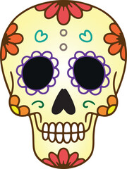 Dia de los muertos traditional skull decorated with flowers the day of the dead illustration