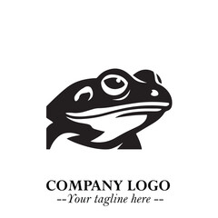 Head of Frog Logo Symbol Black on White Background in Modern Minimalist Vector Design for Branding