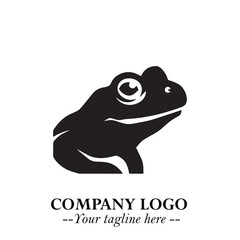 Head of Frog Logo Symbol Black on White Background in Modern Minimalist Vector Design for Branding