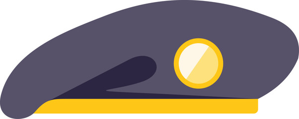 Military beret hat with yellow band and insignia side view flat vector illustration, great for themes like military or uniform