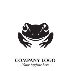 Head of Frog Logo Symbol Black on White Background in Modern Minimalist Vector Design for Branding