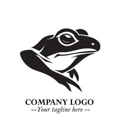 Head of Frog Logo Symbol Black on White Background in Modern Minimalist Vector Design for Branding