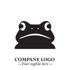 Head of Frog Logo Symbol Black on White Background in Modern Minimalist Vector Design for Branding