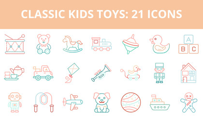 Obraz premium Classic kids toys icons in pastel colors for playful designs 