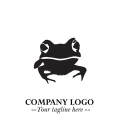 Head of Frog Logo Symbol Black on White Background in Modern Minimalist Vector Design for Branding