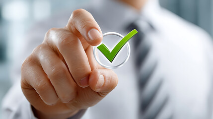 Selecting approval icon on digital interface office setting stock photo professional environment close-up perspective
