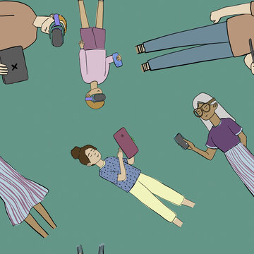 Tileable family technology pattern illustration with devices