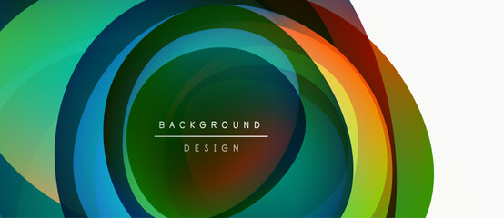 Obraz premium Abstract colorful layers create dynamic circular design. Modern background with text overlay, vibrant hues, smooth gradients.