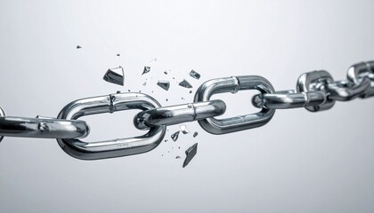 Obraz premium Breaking metal chain link, symbol of failure and tension.