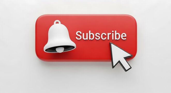 Subscribe button with bell icon and cursor on a light background.