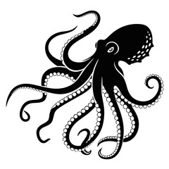 Obraz premium Stylized black octopus with eight arms and suckers