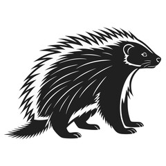 Stylized black and white porcupine illustration