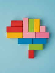 Colorful building blocks arranged in the shape of a brain