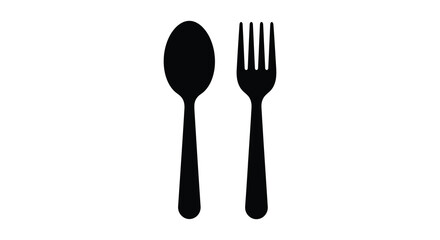Classic black silhouette of spoon and fork cutlery set ready for a meal presentation silhouette