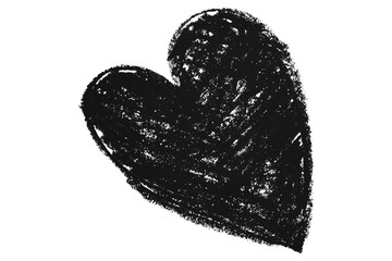 Valentine's Day black chalk crayon heart shape illustration isolated on transparent background