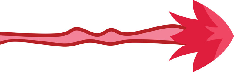 Red wavy arrow pointing right with flower shaped tip, isolated on white background