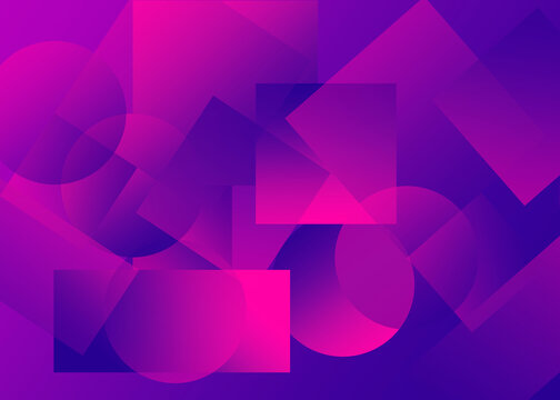 Geometric abstract bauhaus shapes in purple and pink background