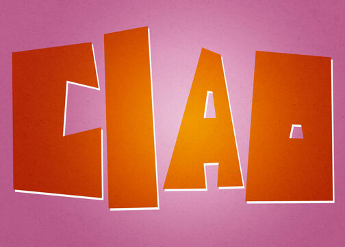 Ciao greeting in bold orange lettering on textured background
