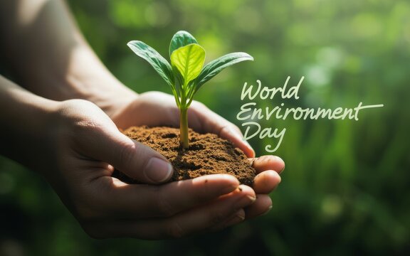 World environment day hands holding plant seedling in soil nature conservation and growth concept image