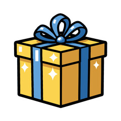 Cartoon Gift Box with Blue Ribbon and Bow, Festive Present Illustration.
