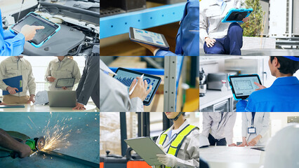 A collage of various industrial scenes