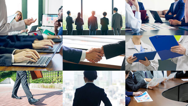 様々なビジネスシーンのコラージュ - Powered by Adobe
