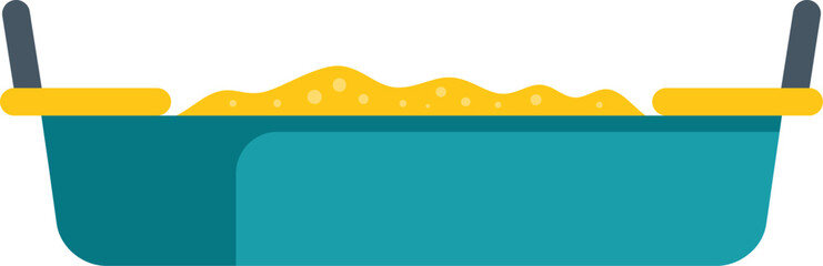 Obraz premium Children sandbox toy with yellow sand and tools for playing isolated on white background