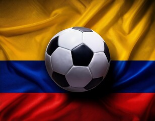 Fototapeta premium close-up of soccer ball on colombia flag