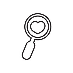 Magnifying Glass and Heart: Outline vector design. Simple illustration for finding those in need.