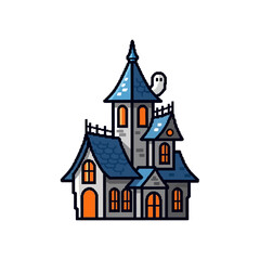 Obraz premium Spooky Haunted House with Ghost Illustration for Halloween.