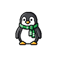 Fototapeta premium Cute Pixel Art Penguin Wearing a Green Scarf.