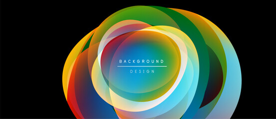 Obraz premium Abstract colorful layers form circular design. Bright hues blend, creating dynamic visual effect. Text reads background design.