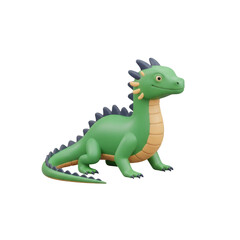 Fototapeta premium Cute green dragon with dark blue spikes isolated on transparent background