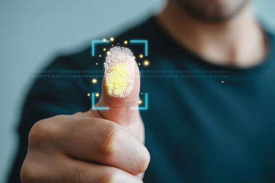 Fingerprint scan security technology concept for biometric authorization and identification system