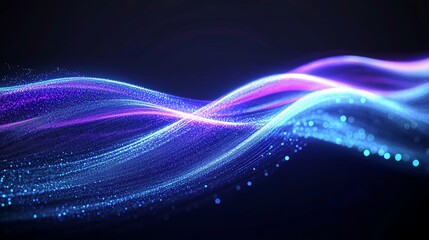 Abstract Glowing Waves Forming a Dynamic Network Connection with Blue and Purple Light Effects