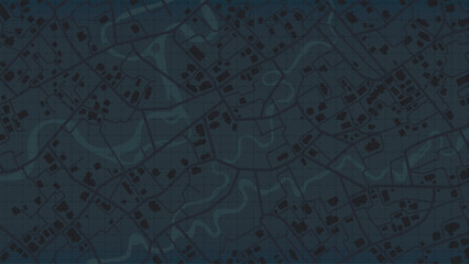 City street map with river and buildings. Abstract vector map of city with streets, river, blocks and grid overlay. Minimal urban planning background. Flat vector illustration