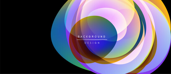 Abstract layers create vibrant circular design. Colors blend, forming dynamic visual effect. Modern, flowing composition.