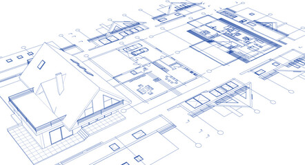 house architectural project sketch 3d illustration	
