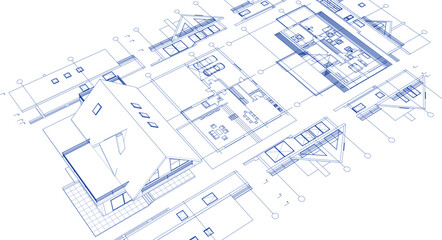 house architectural project sketch 3d illustration	
