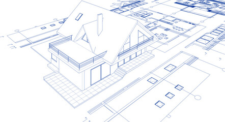 house architectural project sketch 3d illustration	
