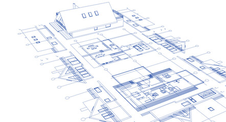 house architectural project sketch 3d illustration	
